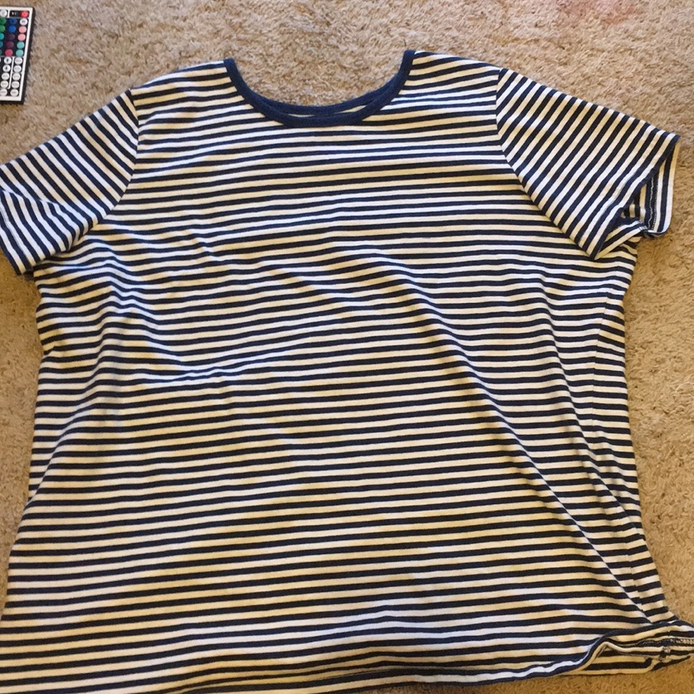 oversized dark blue and white striped shirt